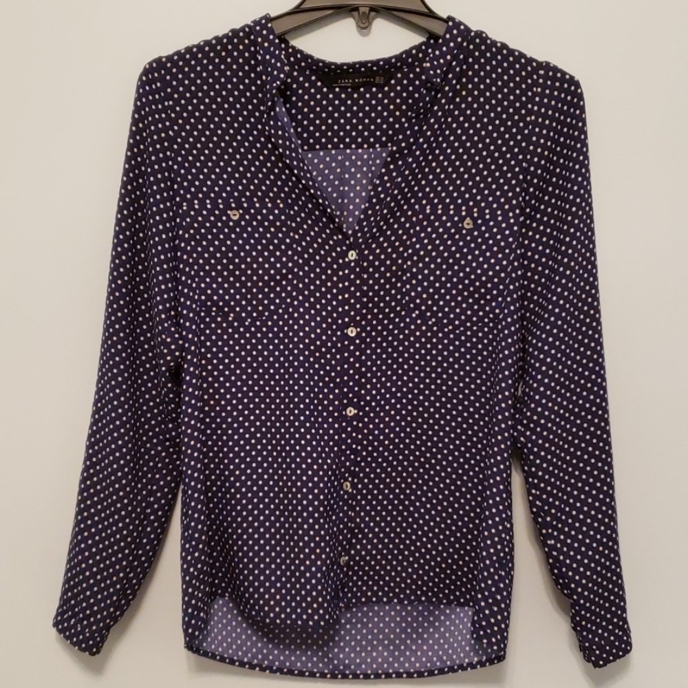 Navy polka-dot blouse